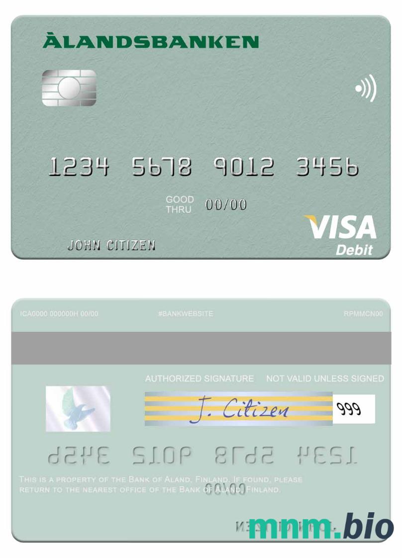 Finland Bank of Aland visa debet karta przykład w formacie PSD